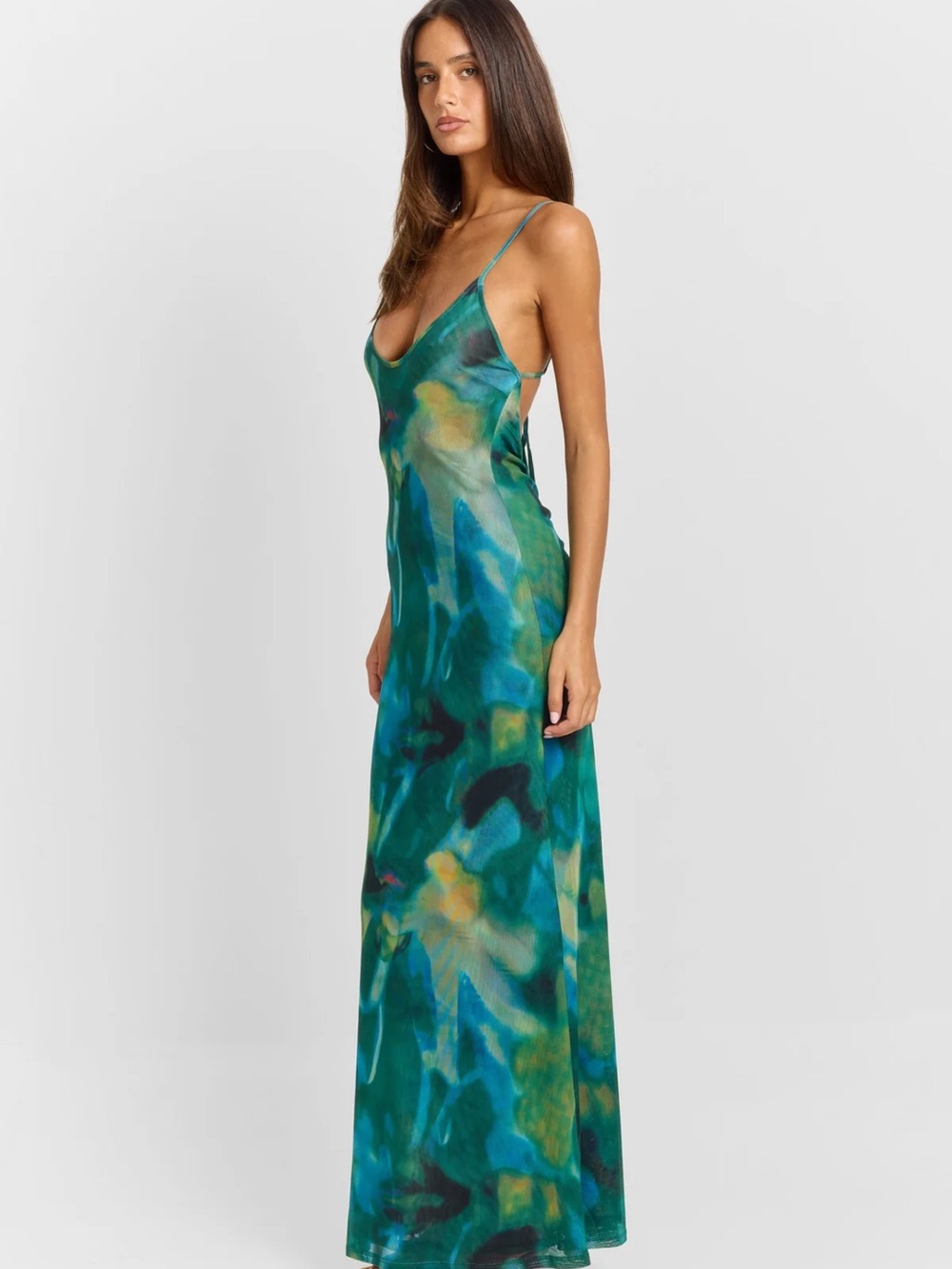 Sleek Green Blue Print Slip Dress - Picture 3 of 6